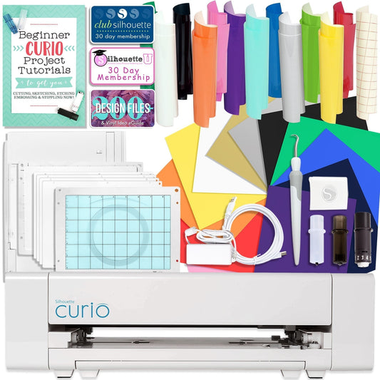 Silhouette Curio Starter Bundle with Oracal 651 Vinyl, Siser HTV, Accessories