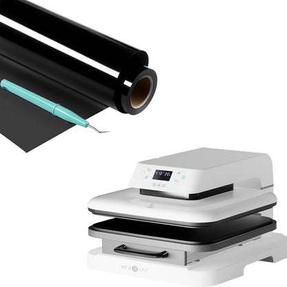 Auto Heat Press Machine - 15X15 Smart T Shirt Press Machine &  HTV Roll Heat Transfer Vinyl - 12" X 25Ft Black Iron on for T-Shirts, Easy to Weed & Transfer HTV