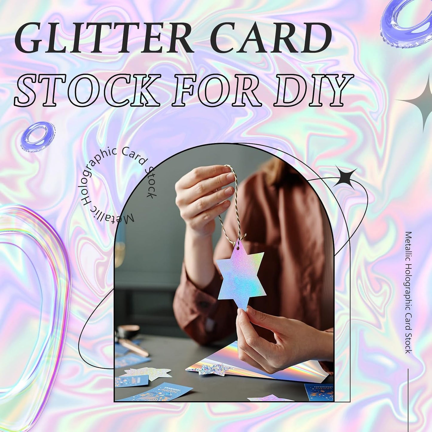 Kosiz 100 Sheets Metallic Holographic Card Stock Shiny Glitter Cardstock Iridescent Mirror Paper 8.5 X 11'' 250 GSM Thick Mixed Color Foil Paper for Scrapbook Letter Poster Craft(Multi Color)