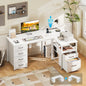 55 Inch Computer Desk with 5 Drawers and File Cabinet for Storage, Office Desk with Storage Shelf & Power Outlets, Home Office Desks, White