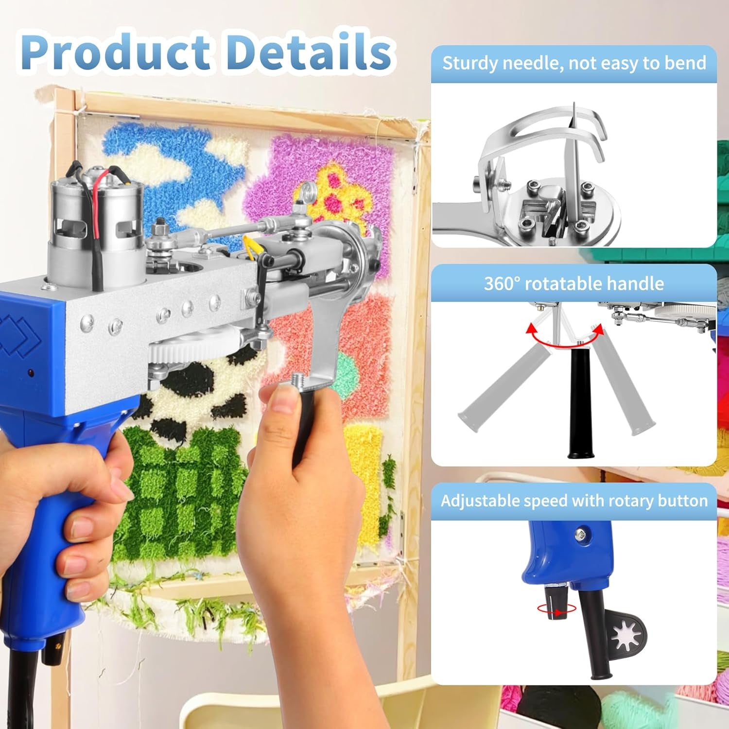 Rug Tufting Gun Kit with Carpet Trimmer, 2 in 1 Cut & Loop Pile Tufting Gun with Tufting Cloth, Rug Making Kit for Beginners