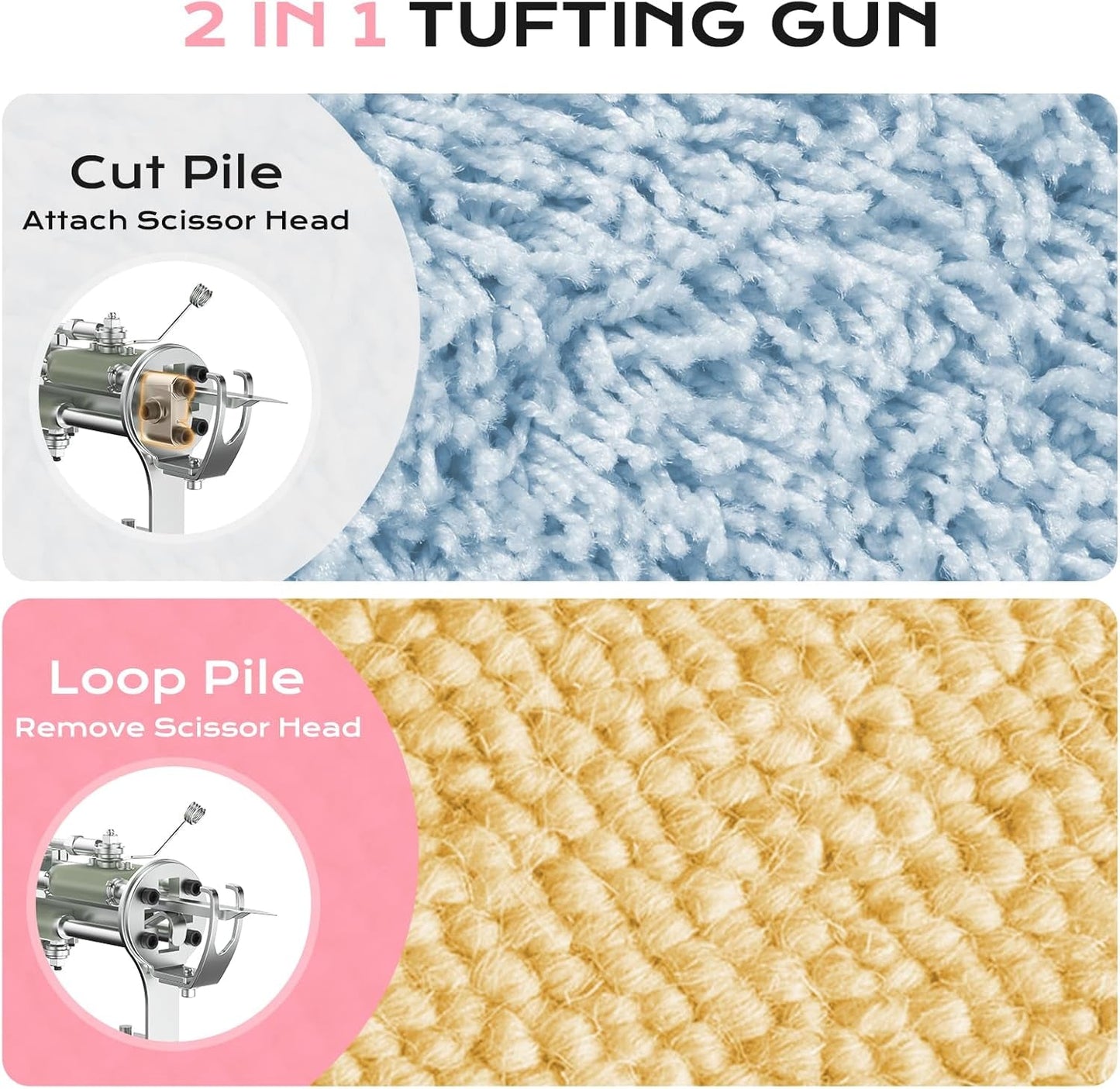 BESGEER Rug Tufting Gun with Carpet Trimmer Kit - Rug Tuft with Tufting Shears, 2 in 1 Cut & Loop Pile Carpet Gun and Carving Clippers, Tufting Machine Kit for Beginners(Baby Pink)