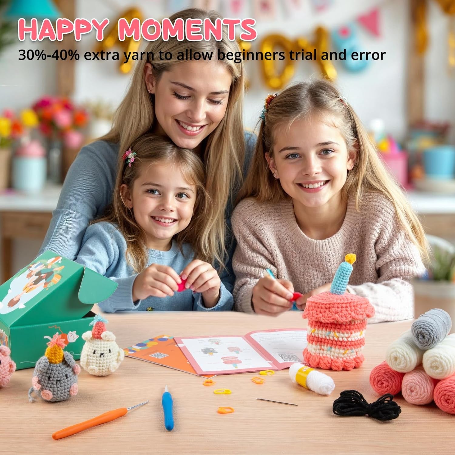 Crochet Kit for Beginners - Complete Crochet Kits with Stitch by Stitch Video Tutorial, Beginner Crochet Kit for Adults Kids Gift - Starter Easy Learn to Crochet(Birthday Party)