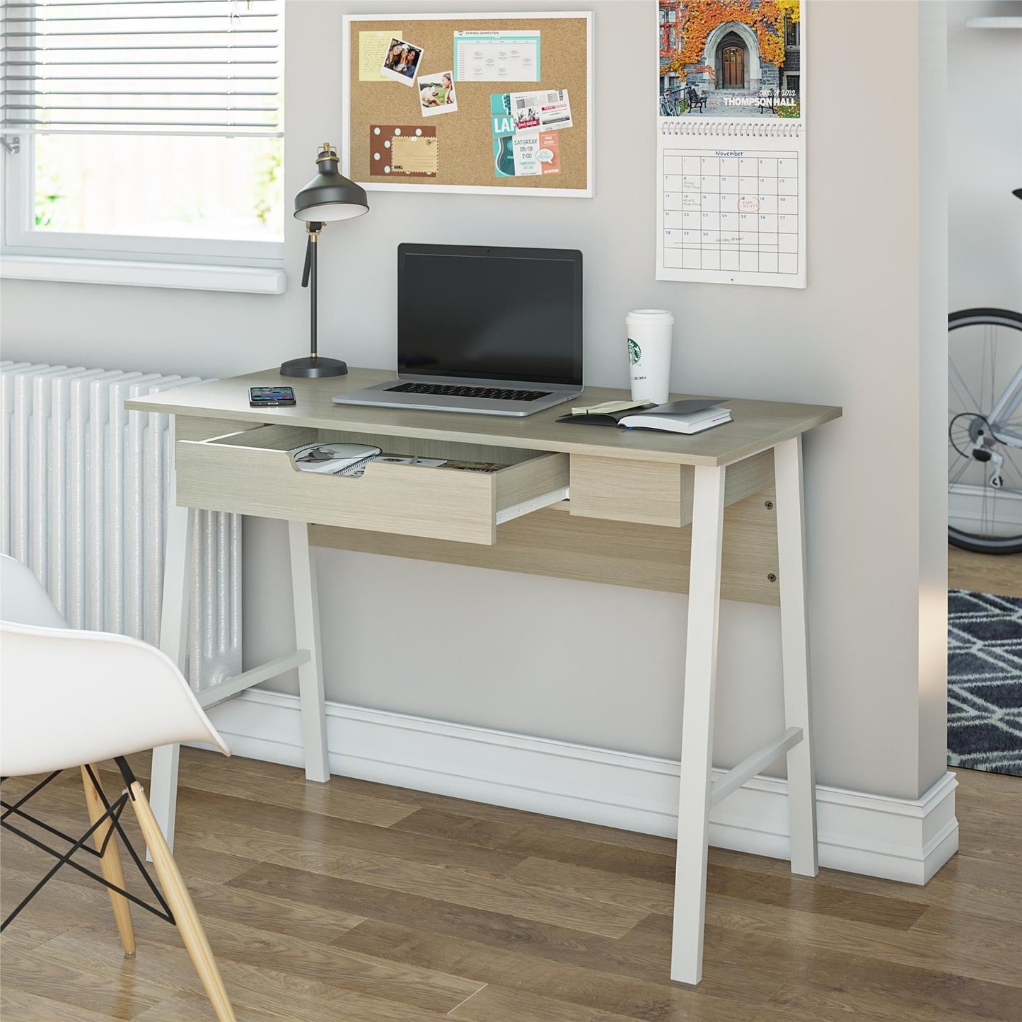 Oxford Computer Desk with Drawer, Pale Oak