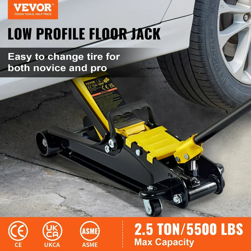 Low Profile Floor Jack 2.5 Ton Heavy Steel Single Piston Hydraulic Pump