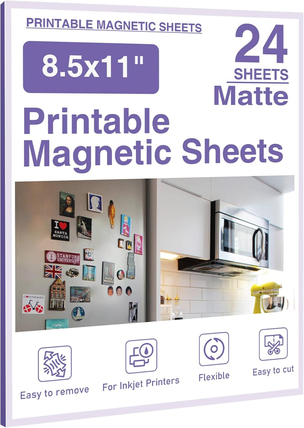 Printable Magnetic Sheets 8.5X11 Inches Matte Magnet Paper Sheet 24 Pcs Non Adhesive Magnetic Paper for Inkjet Printers, Flexible Magnet Photos for DIY Crafts