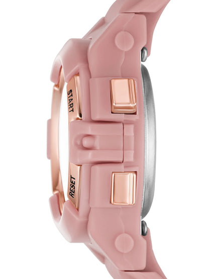 Ladies' Digital Sport Watch, Dusty Rose round Case, Rose Gold Tone Bezel and Dusty Rose Plastic Strap (FMDOTT108)
