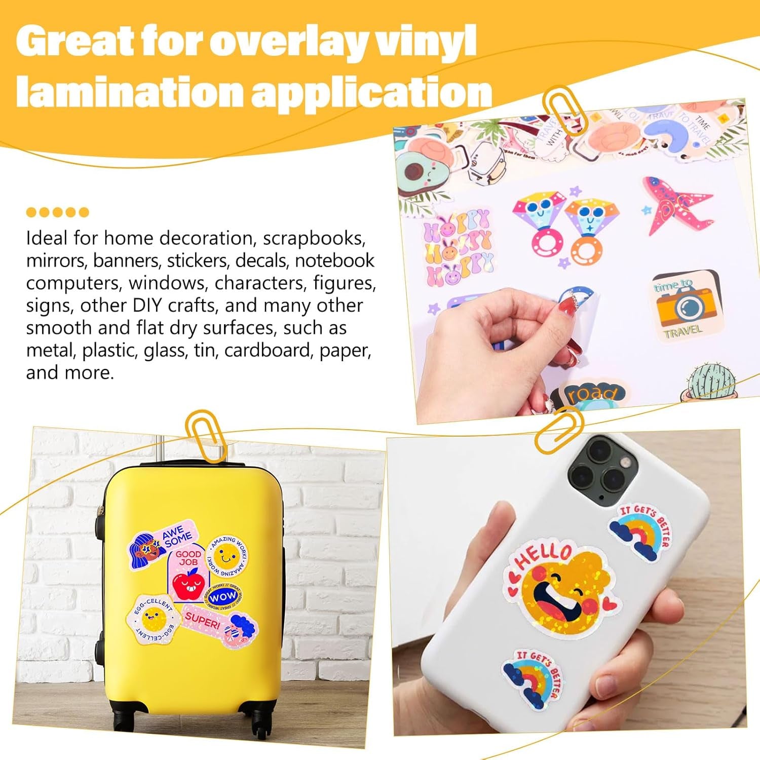 Holographic Laminate Sheets for Stickers Self Adhesive Vinyl Laminating Sheets Holographic Sticker Paper Clear Vinyl for Inkjet Printer 8.26" X 11.69" A4 28 Sheets (Rainbow,Gem,Star, Sparkle)