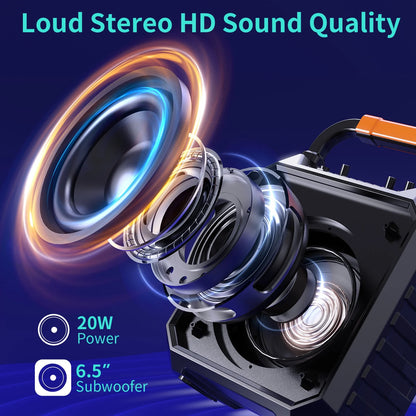Portable Speaker, 20W Stereo Sound New Party Speaker with Microphone and Colorful Lights, 12H Playing Time Bluetooth Speaker for Home Outdoor and Travel