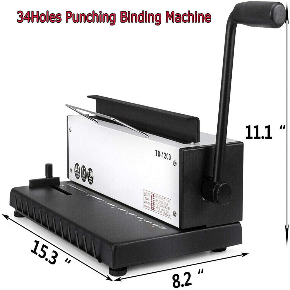 34Holes Punching Binding Machine All Steel Metal Spiral Coil Binder Puncher #026721