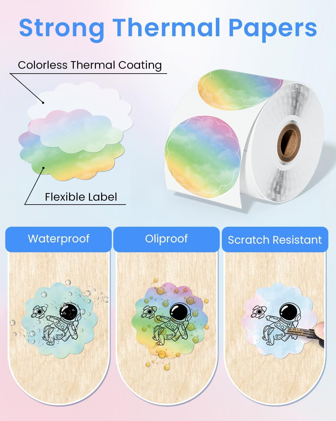 Phomemo Thermal Labels - 3 Rolls Gradient Color M110 Labels for M110/M220/M221/M120/M200, 1.96"X1.96" (50X50Mm), 140 Labels for Small Business/Home Use, Barcode, Address, Logo