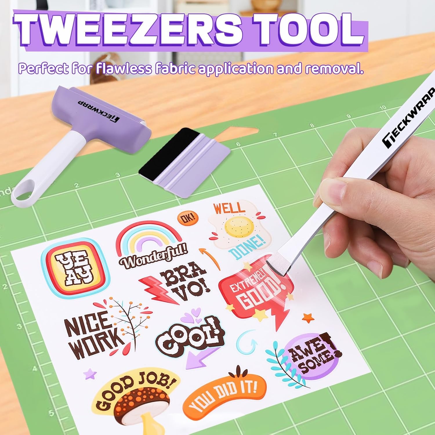 Brayer Roller Set, 4 PCS – Printmaking Brayer with Pin Pen, Tweezers & Felt Squeegee for Vinyl, Iron-On, Scrapbooking, Stamping, and Card Making