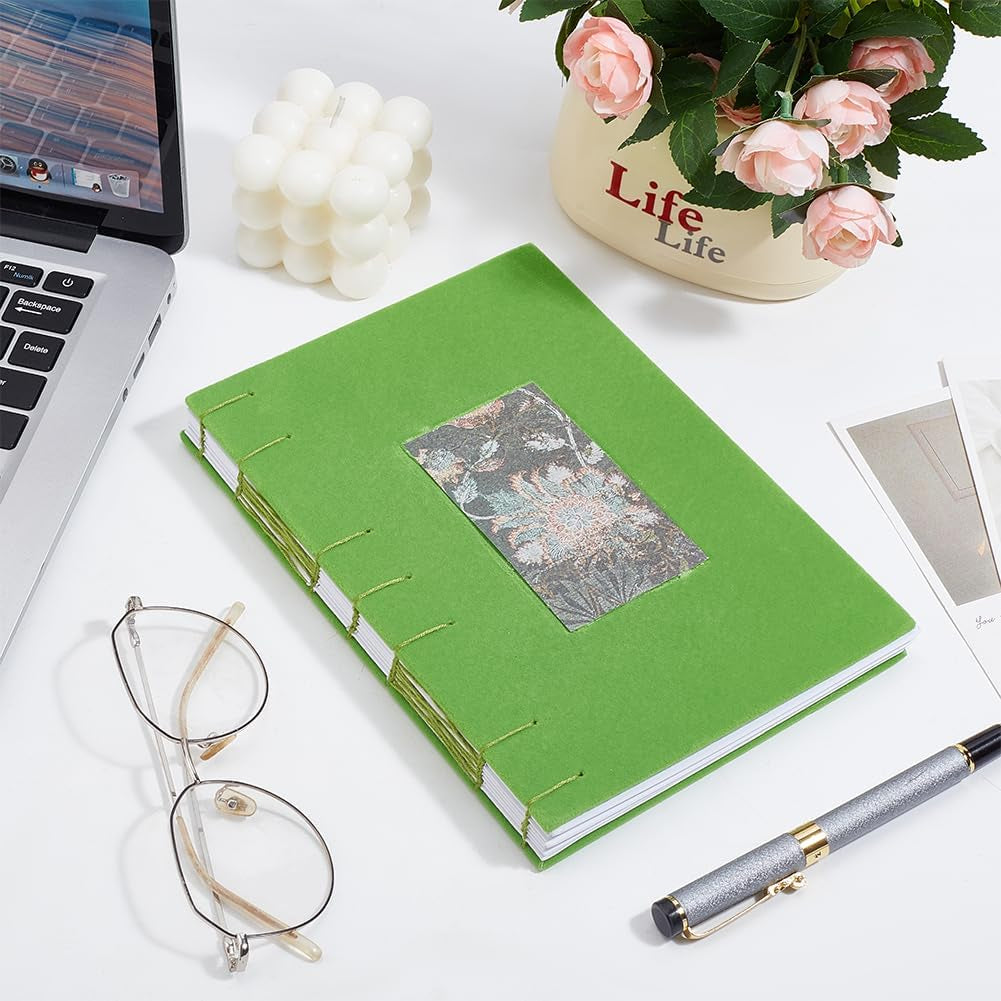 WEBEEDY Coptic Stitch Bookbinding Kit Green Bookbinding Starter Kit DIY Writing Journal Set Bookbinding Supplies for Adults Beginners Work Note Taking Travel Business Personal Diary,8X6/15X21Cm(A5)