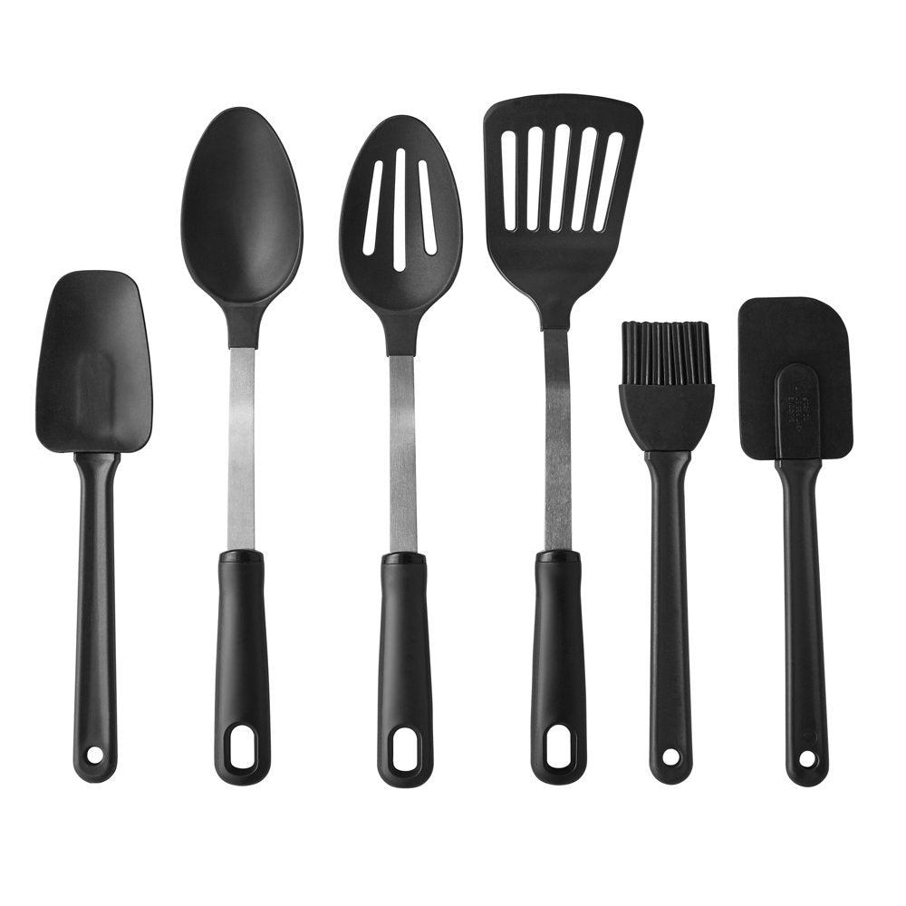 30-Piece Kitchen Gadget Set with Cooking Utensils, Measuring Cups, Clips, and Drawer Organizer, Black/White