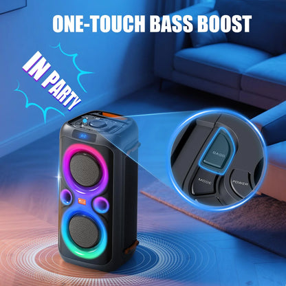 Dual 6.5-Inch 160W Large Loudest Party Speaker Bluetooth Wireless with Microphone Jack, Support USB TF, Rich Bass for DJ, Karaoke