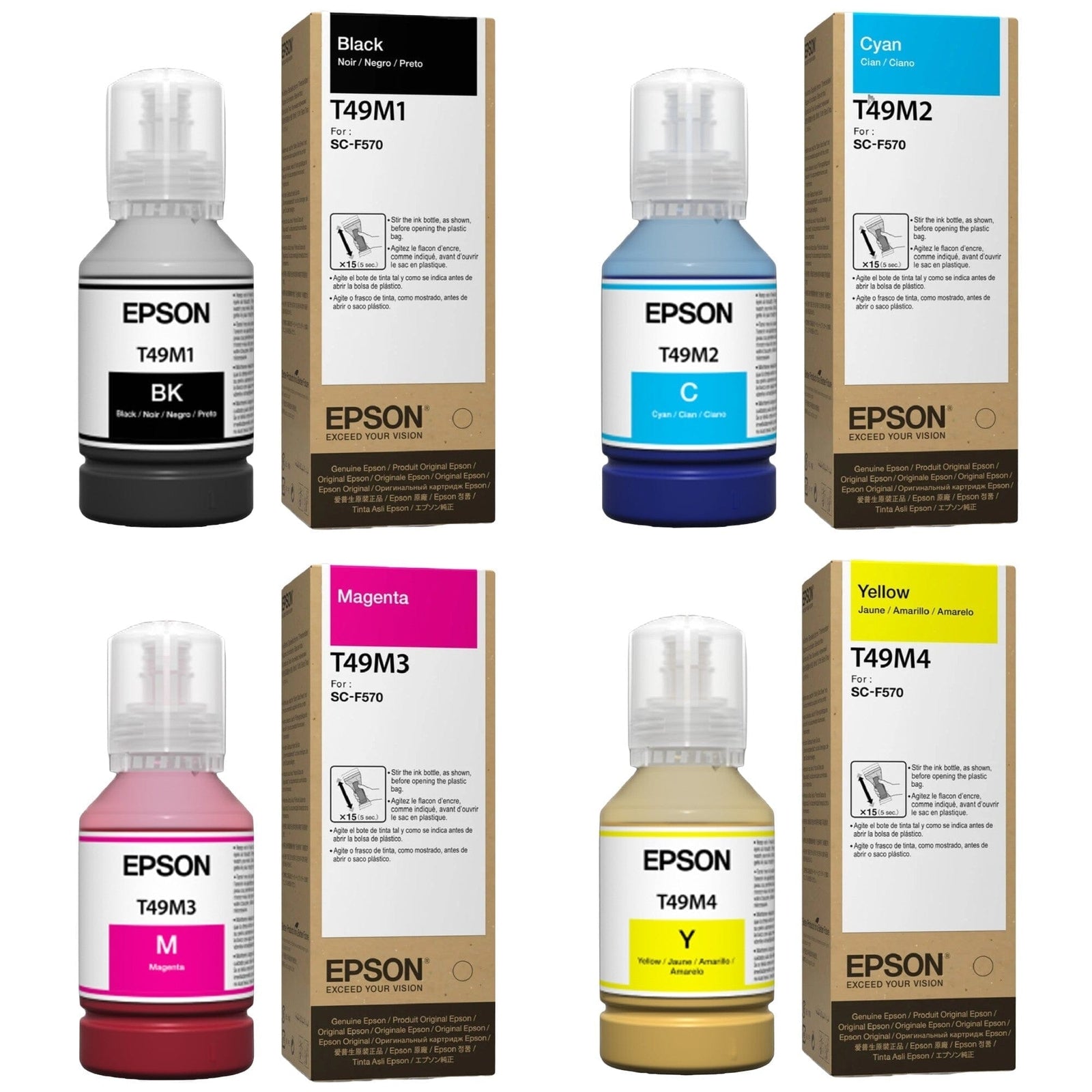 Epson Ink Set for F170 & F570 - 4 Pack with 300 Sheets of Sublimation Paper