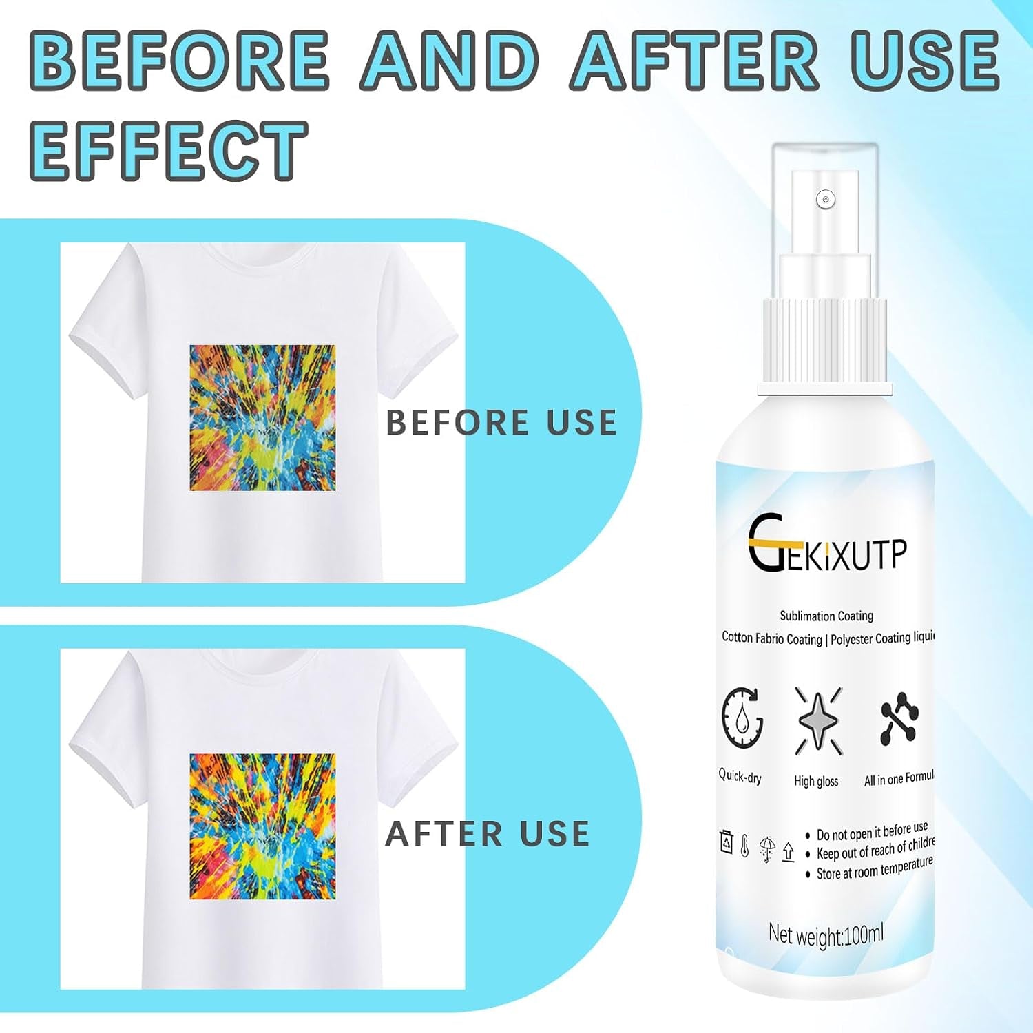 4 X 100Ml Sublimation Spray for Cotton Tshirts，Sublimation Coating Spray for T-Shirts, Canvas, Polyester Fabric，Quick Dry, High Gloss，Polyester Spray for Sublimation (4 Pcs Sublimation Coating Spray)