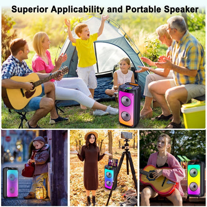 Party Speaker, Bluetooth Speaker with 2 Microphones, Dual 4'' Subwoofer Deep Bass