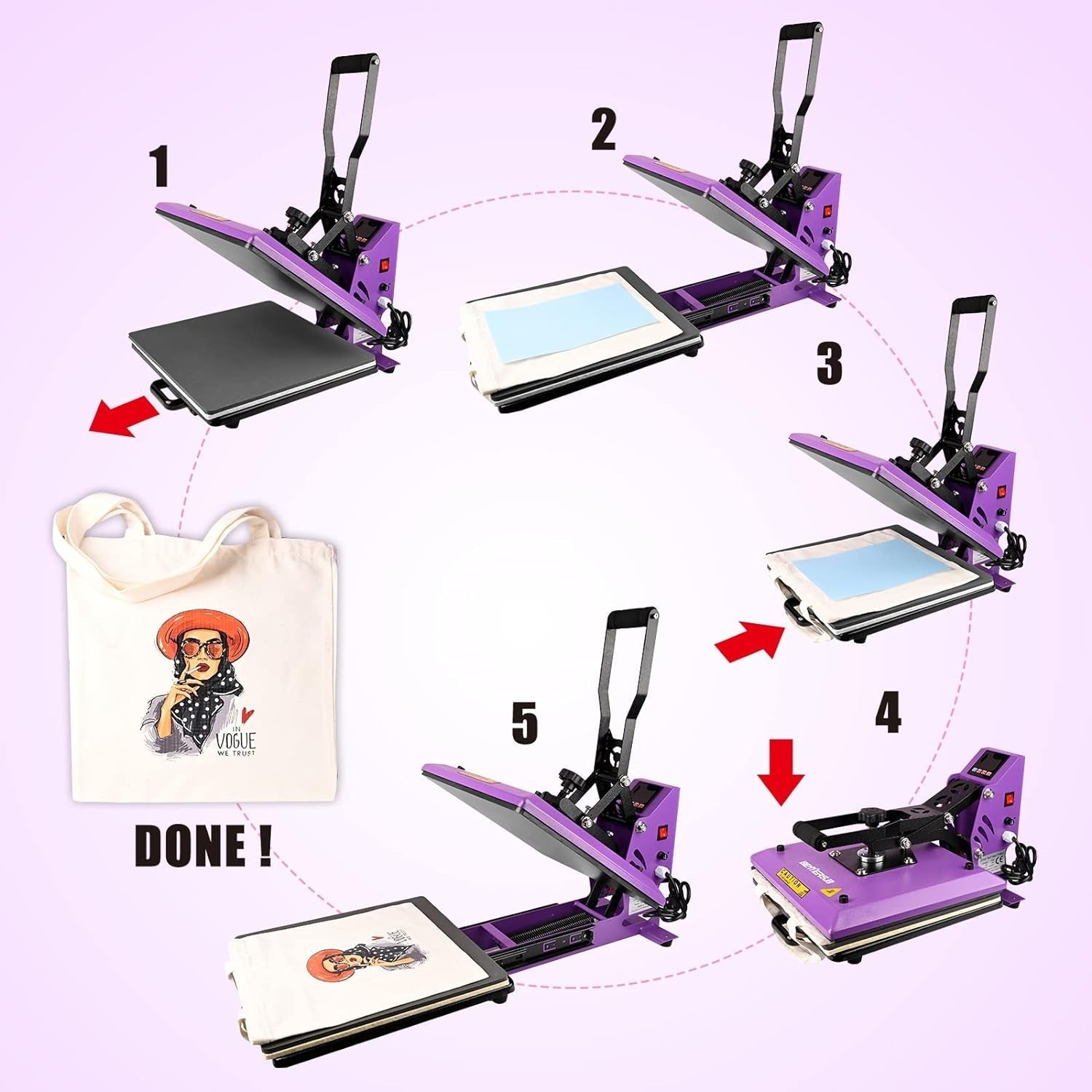 Heat Press 15X15 Inch Digital Heat Press Machine, Slide Out Industrial Quality T-Shirt Heat Transfer Machine Purple