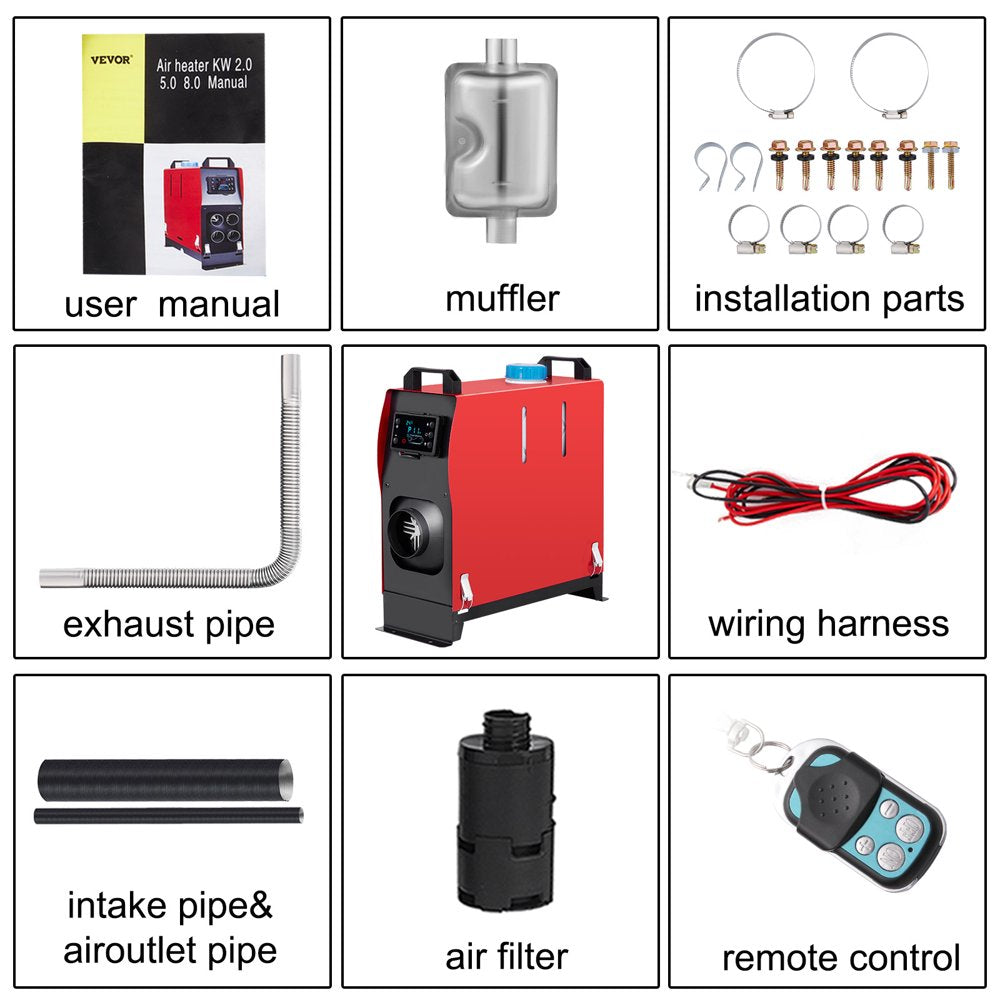 Diesel Air Heater All in One 12V 5Kw,Diesel Parking Heater with Black LCD Switch & Muffler & Wireless Control for Car Bus Truck Boat Trailer Motorhomes Engineering Vehicles