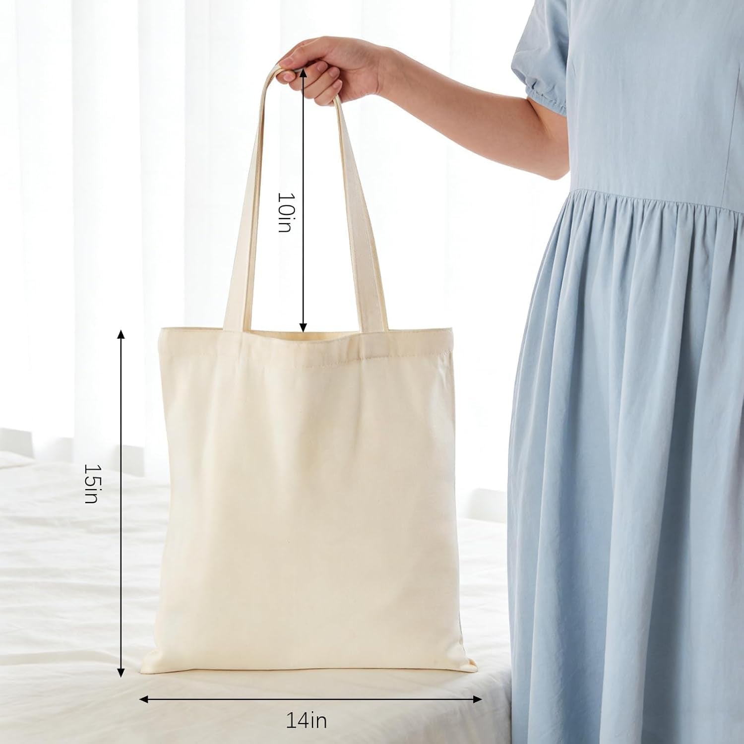 Lzerking 24 Pack Canvas Tote Bags for Sublimation, Painting, HTV - 10Oz Non-Shrink Thick Fabric, 14X15 Inch Blank Tote Bags Bulk for DIY & Custom Gifts