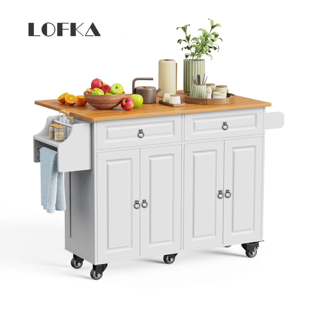 Kitchen Islands with Storage, Kitchen Island Cart with Wood Drop Leaf, White