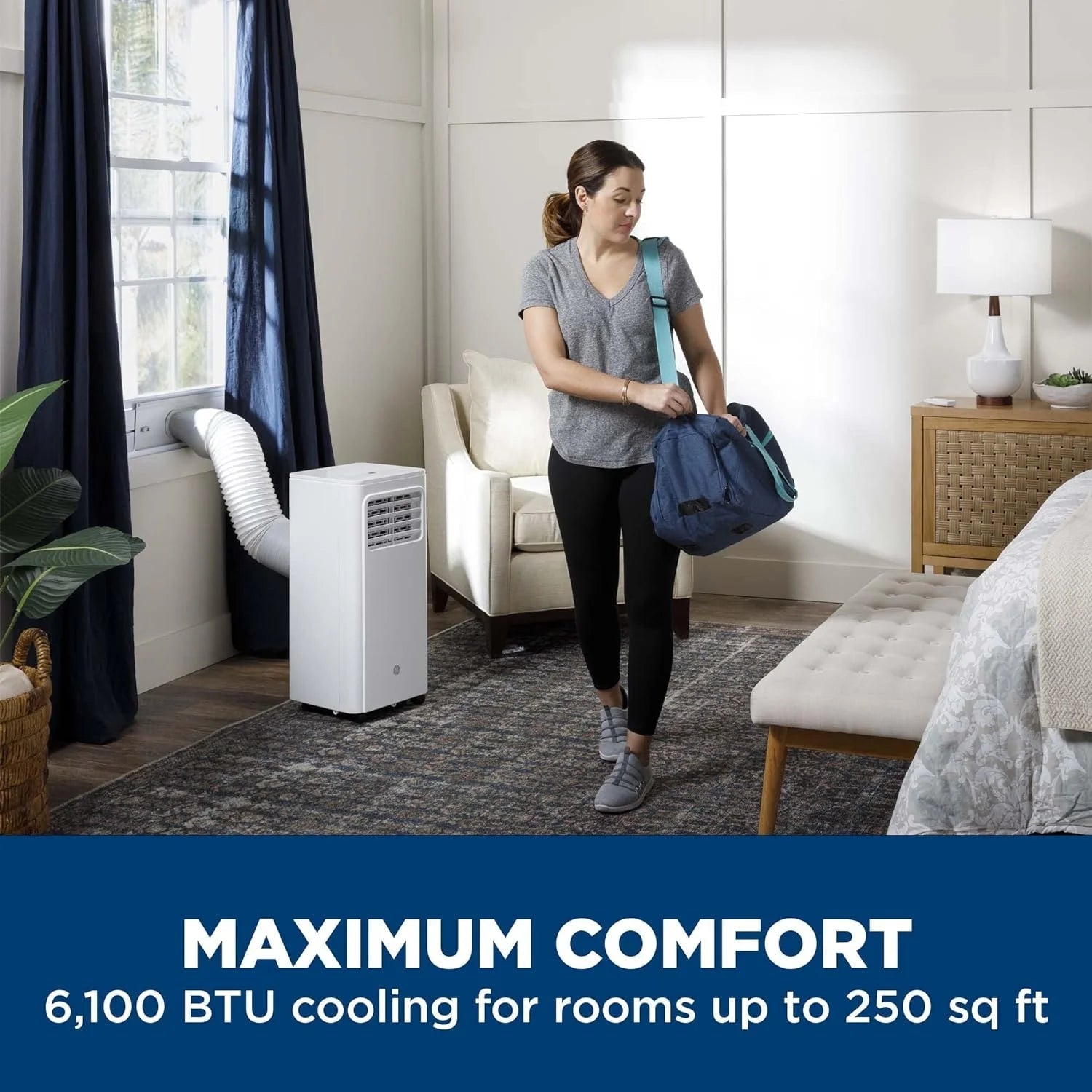 6,100 BTU Portable Air Conditioner for Small Rooms up to 250 Sq Ft., 3-In-1 with Dehumidify, Fan and Auto Evaporation, Included Window Installation Kit 6100 BTU White