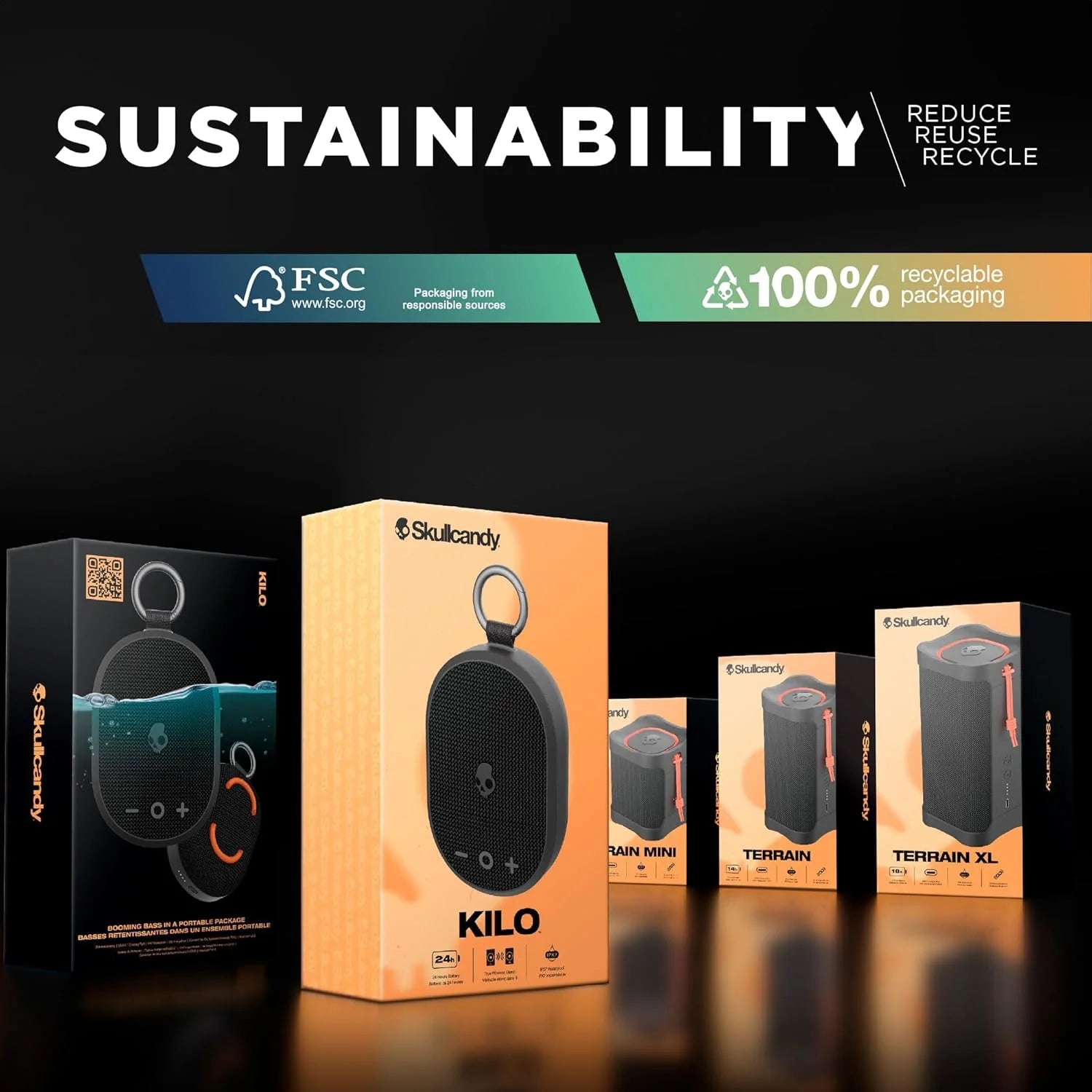 Kilo XT Wireless Bluetooth Speaker, IPX7 Waterproof, 24 Hour Battery, True Wireless Pairing, Outdoor Use