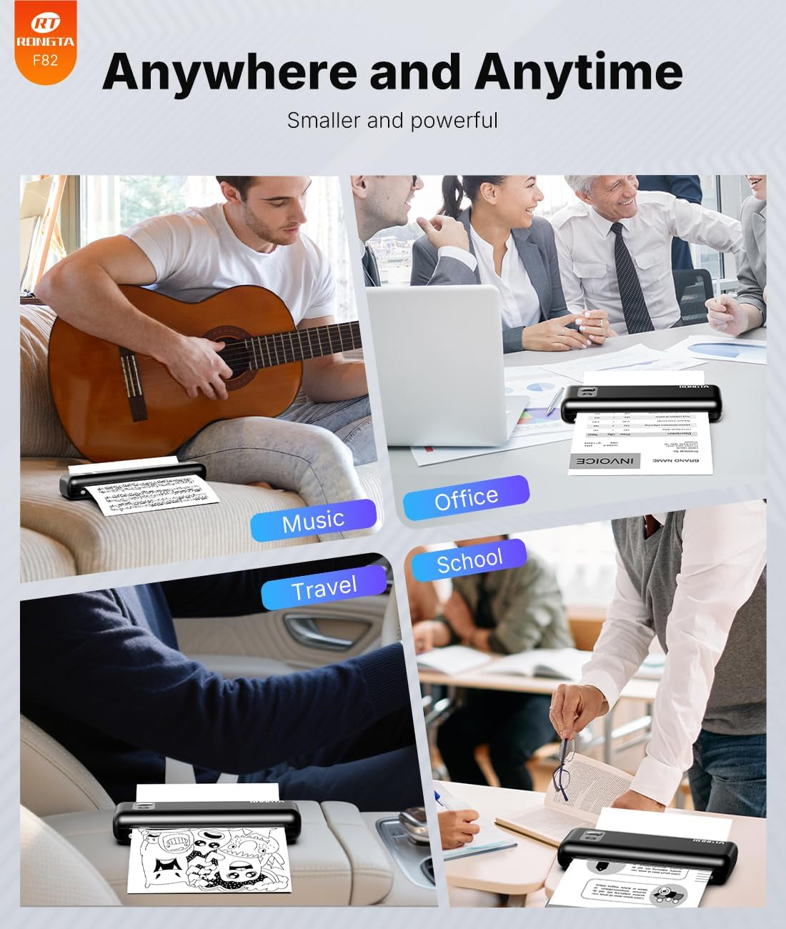 Rongta Portable Printer Wireless for Travel, Thermal Inkless Printers for 8.5"*11" US Letter, Compatible with Android Ios Smartphone, Mac Windows Laptop for Office, Home, Travel (Black)