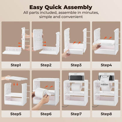 MUNBYN ILH03 4X6 Thermal Label Holder, 5-In-1 Sticker Holder with 3-Tier Shelf, Drawer, Hooks & Pegboard, for Shipping Label Printing, Office, Small Business, Home