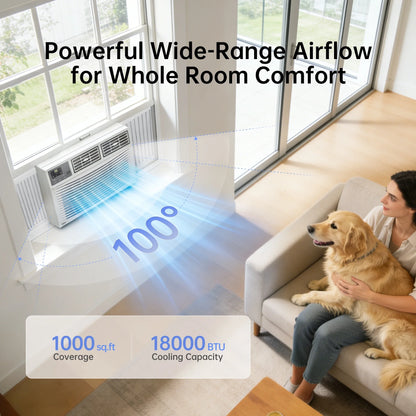 18000 BTU Window Air Conditioner 1000 Sq Ft. Ac Units Intelligent , LED Diswplay Screen, with Remote Control, Dehumidifier/Fan, Operates Quietly, Energy-Saving. 24 Timer, 208/230 VOLTS
