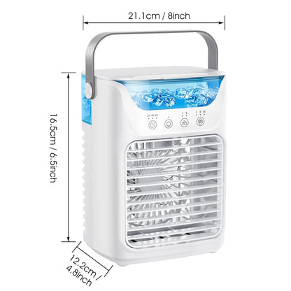 Portable Air Conditioner, Personal Air Conditioner, Tabletop Mini AC, 3 in 1 Evaporative Air Cooler with 3 Speeds, 2 Mist Spray, 7 Color Ambient Lights, 24Oz Removable Water Tank for Bedroom Office