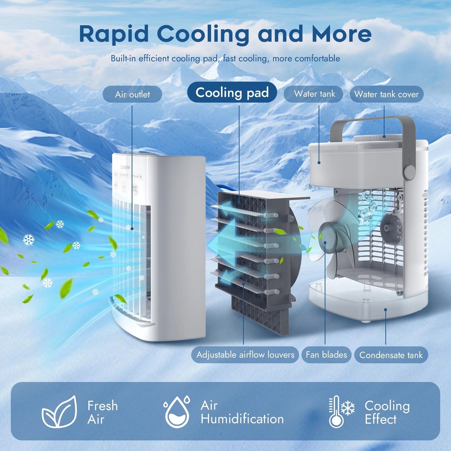 3-In-1 Evaporative Air Cooler 4-Speed Portable Conditioner Cooling Fan 700Ml Mini Humidifier