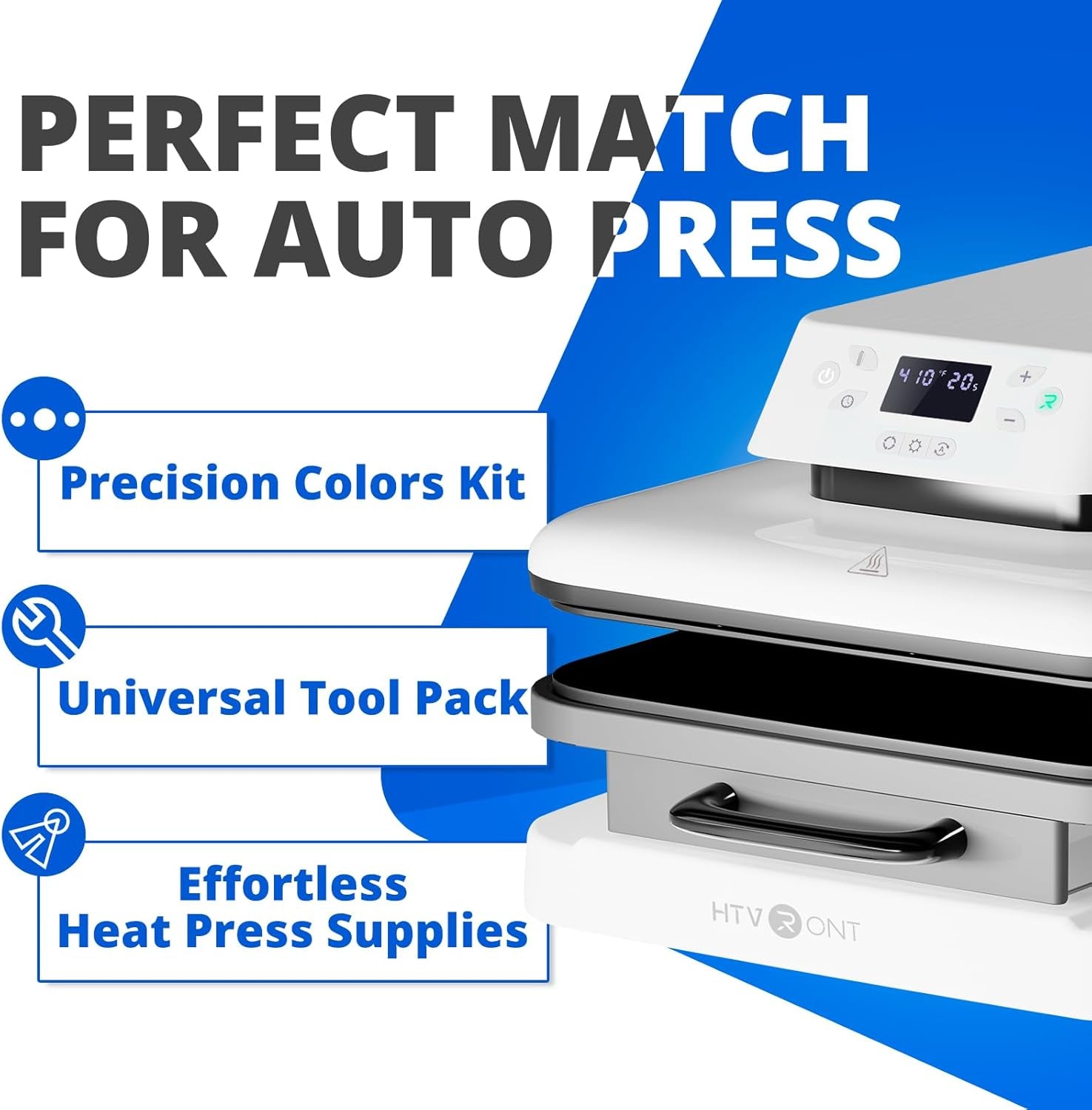Automatic Heat Press Machine for T Shirts - Heat Press 15X15 with Adjustable Pressure & 55 Pack Heat Press Accessories & 2 Pcs Cutting Mat & 8 Pcs Puff Heat Transfer Vinyl