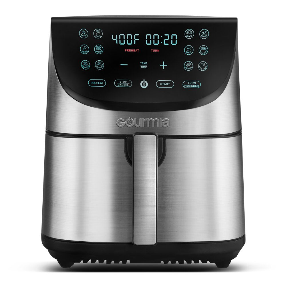 8 Qt Digital Air Fryer with 12-One Touch Presets, Stainless Steel, Black, 13 In, New