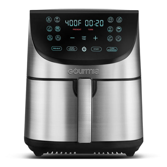 8 Qt Digital Air Fryer with 12-One Touch Presets, Stainless Steel, Black, 13 In, New