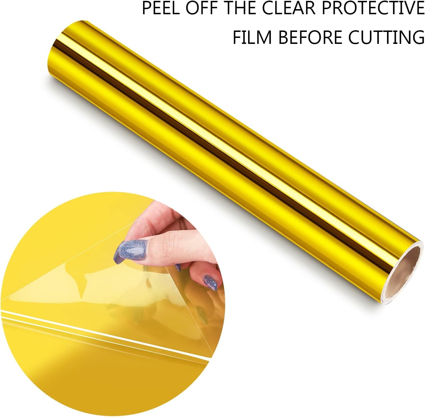 Chrome Gold Adhesive Vinyl Roll 1Ft X 5Ft – Permanent Gold Vinyl for Crafts, Signs, Stickers, and Home Décor DIY Projects & Decals