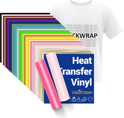 Heat Transfer Vinyl for T-Shirts, Clothes, Bags & Pillows, 33 Sheets 12"X12" for Heat Press Iron on HTV Vinyl Compatible with Most Cutters, Easy Cut & Weed