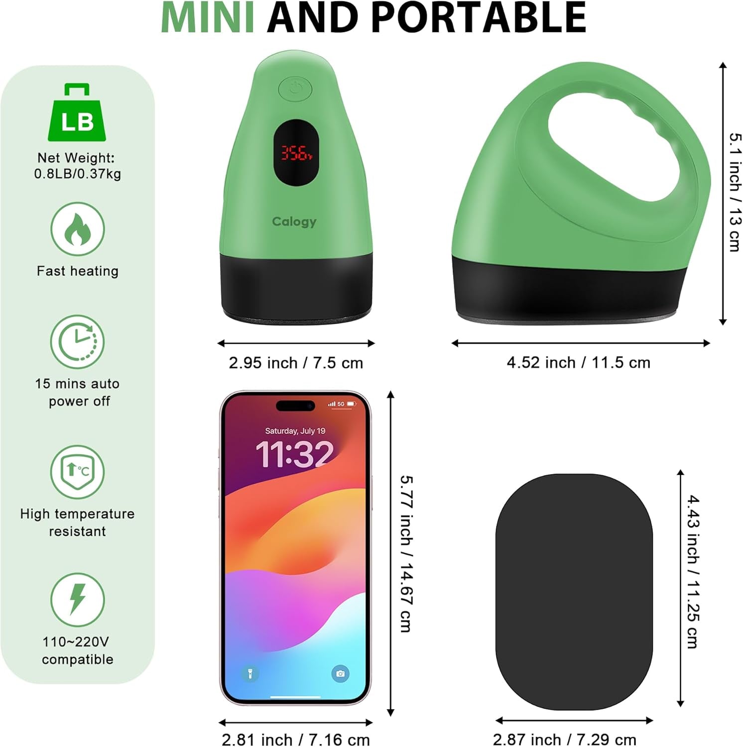 Calogy Mini Heat Press, Heat Transfer Machine, Constant Temp Control, Insulated Safety Base, Fits for Crafts, T-Shirt, Hat, Cap, Pillows (Pomelo Green)