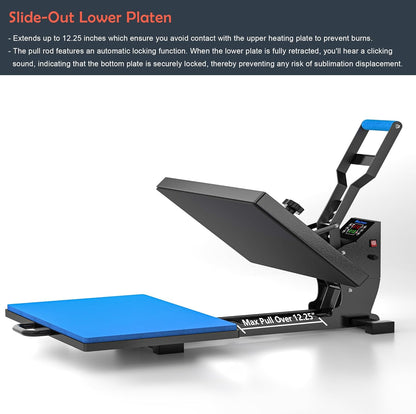 Delclynee 16" X 24" Slide Out (12.25") Heat Press Machine for T Shirts, Clamshell Pull Out Lower Platen, Industrial-Quality Digital Sublimation Printer for Heat Transfer Vinyl