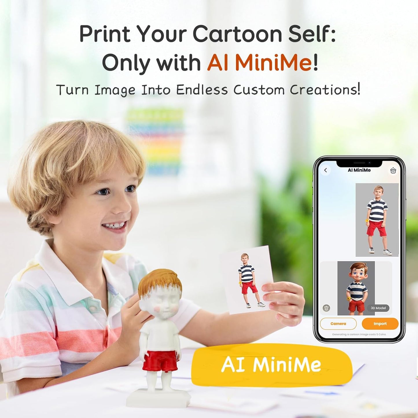 AOSEED 3D Printer for Kids, Fully Assembled AI 3D Printer with 1500+ Models & 17+ Modules, 400Mm/S High Speed, Auto Leveling, STEM Toy Gift with 8 PLA Filaments for Home & School, X-Maker Joy AI+