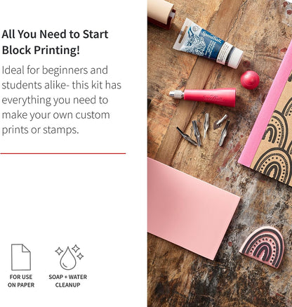 Speedball 3471 Super Value Block Printing Starter Kit – Includes Ink, Brayer, Lino Handle and Cutters, Speedy-Carve