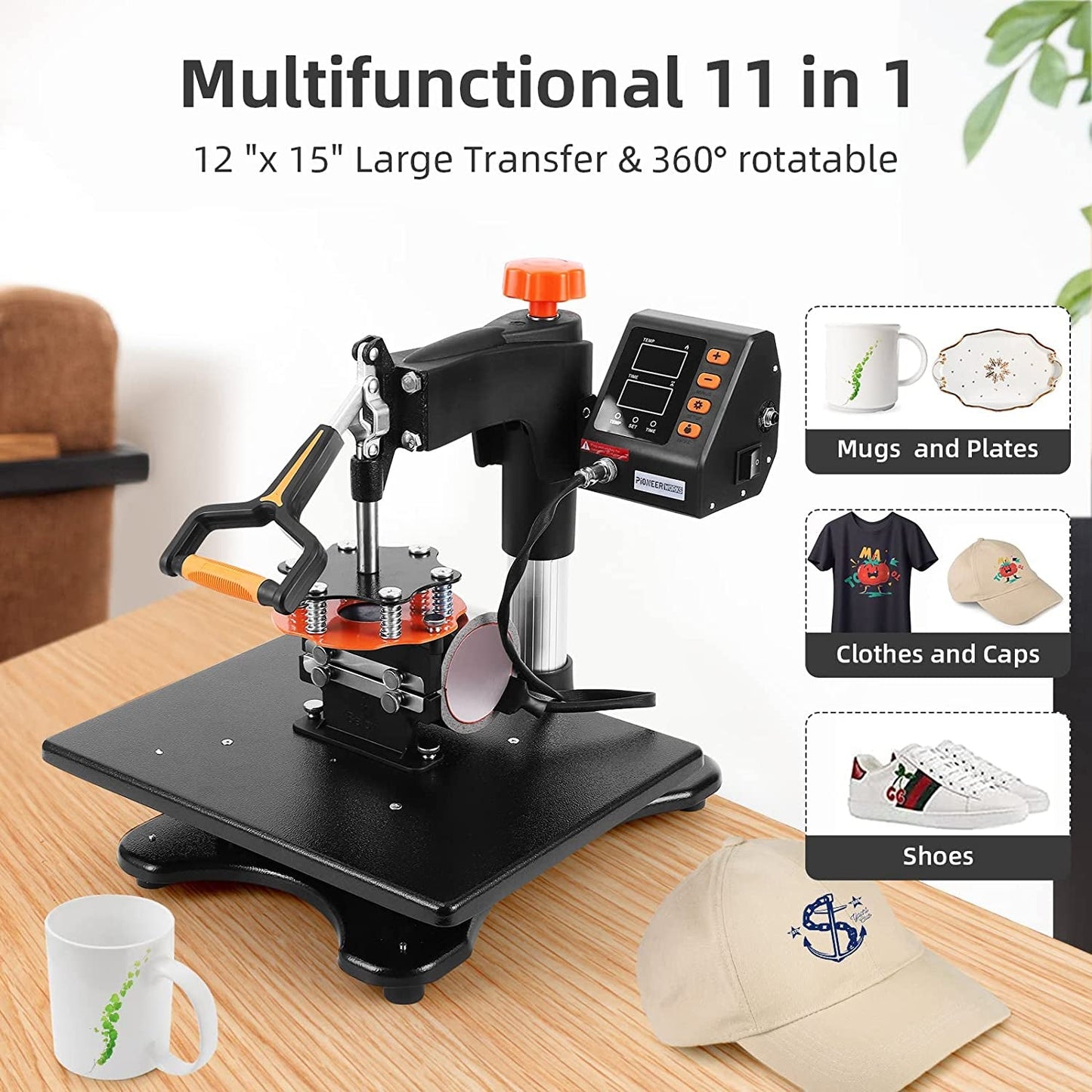 Heat Press Machine 11 in 1 Professional Sublimation Machine 12" X 15", 360° Swing Away Shirt Printing Heat Transfer Machine Digital Industrial-Quality Shirt Pressing Machine, Orange