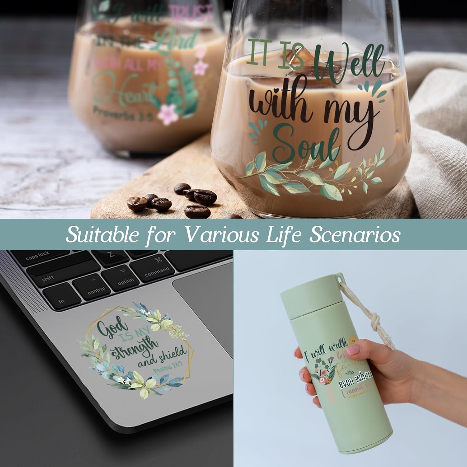 Bible Verse UV DTF Decals - 20 Sheets Christian Motivational Quotes Uvdtf Cup Wraps for 16 Oz Glass Coffee Mug, Flower Butterfly Transfer Stickers DIY Water Bottle Craft Decor Religious Gifts for Mom