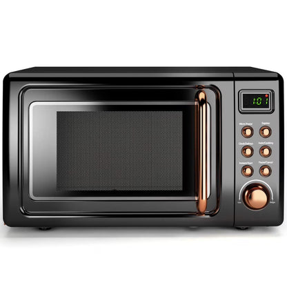 0.7Cu.Ft Retro Countertop Microwave Oven 700W LED Display Glass Turntable Rose Gold