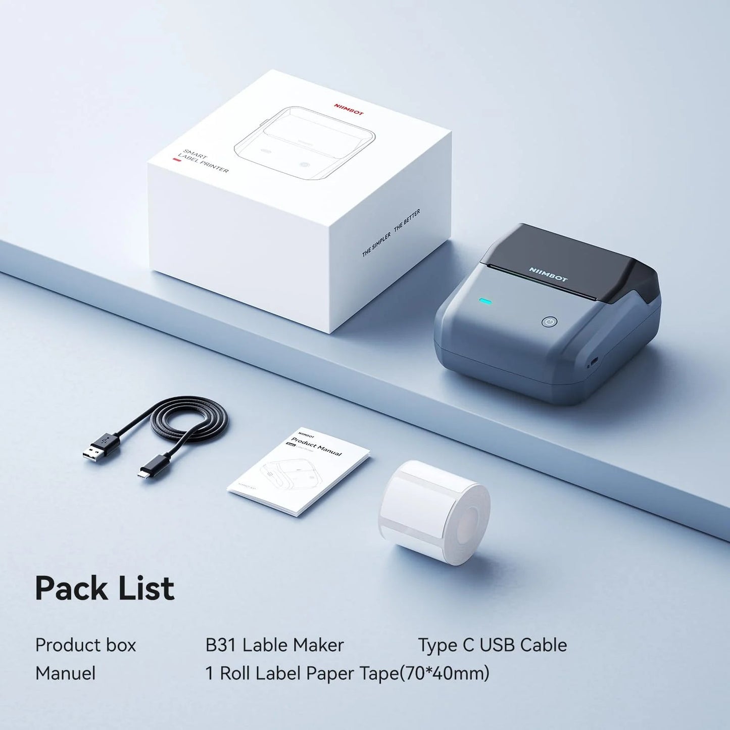 B31 Label Maker Machine, 3 Inches Barcode Label Printer Wireless Thermal Sticker Printer(Blue)