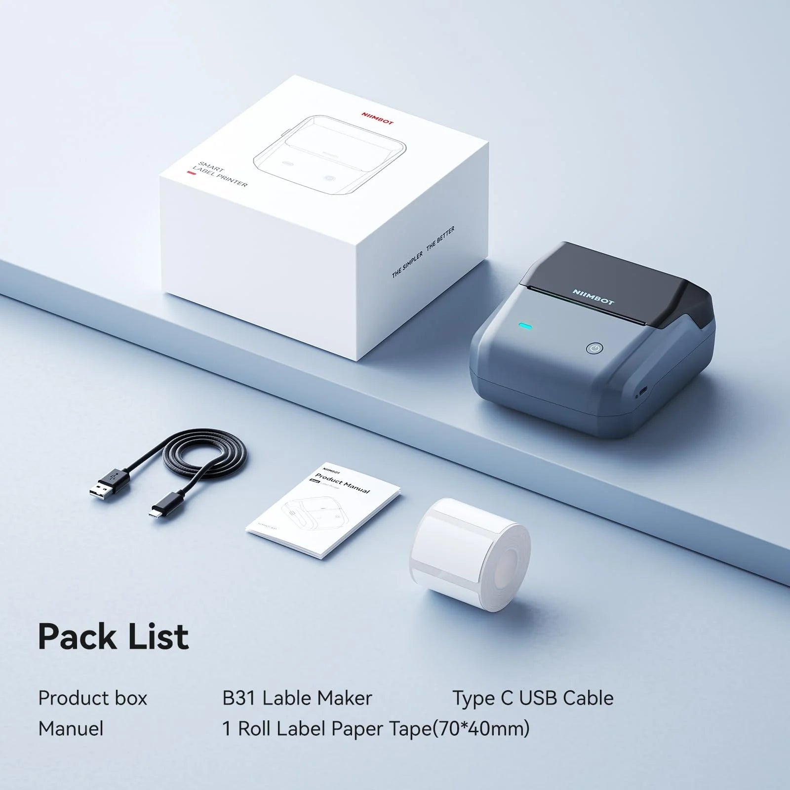 B31 Label Maker Machine, 3 Inches Barcode Label Printer Wireless Thermal Sticker Printer(Blue)