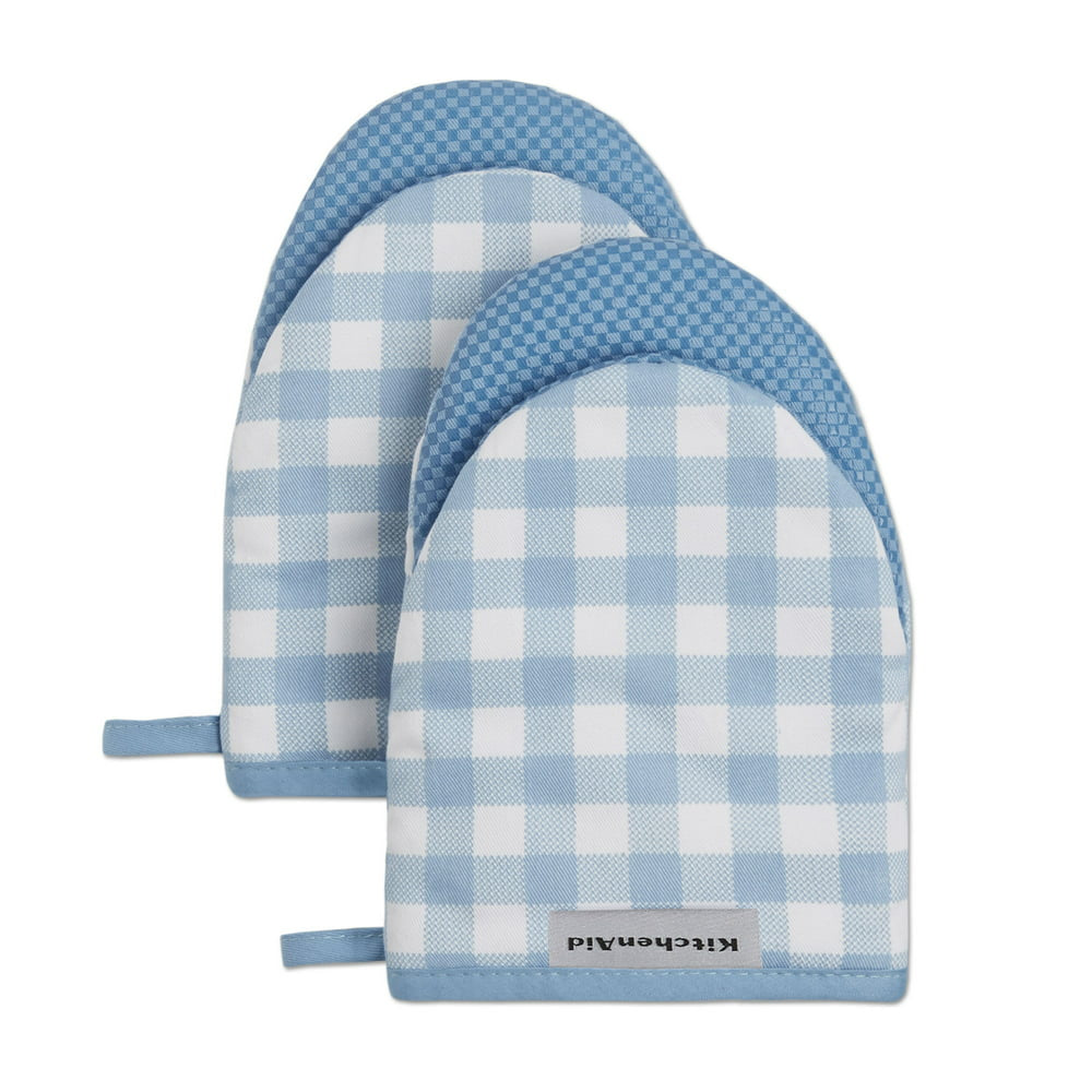 Gingham Mini Oven Mitt Set, Blue Velvet, 5.5"X8", Set of 2