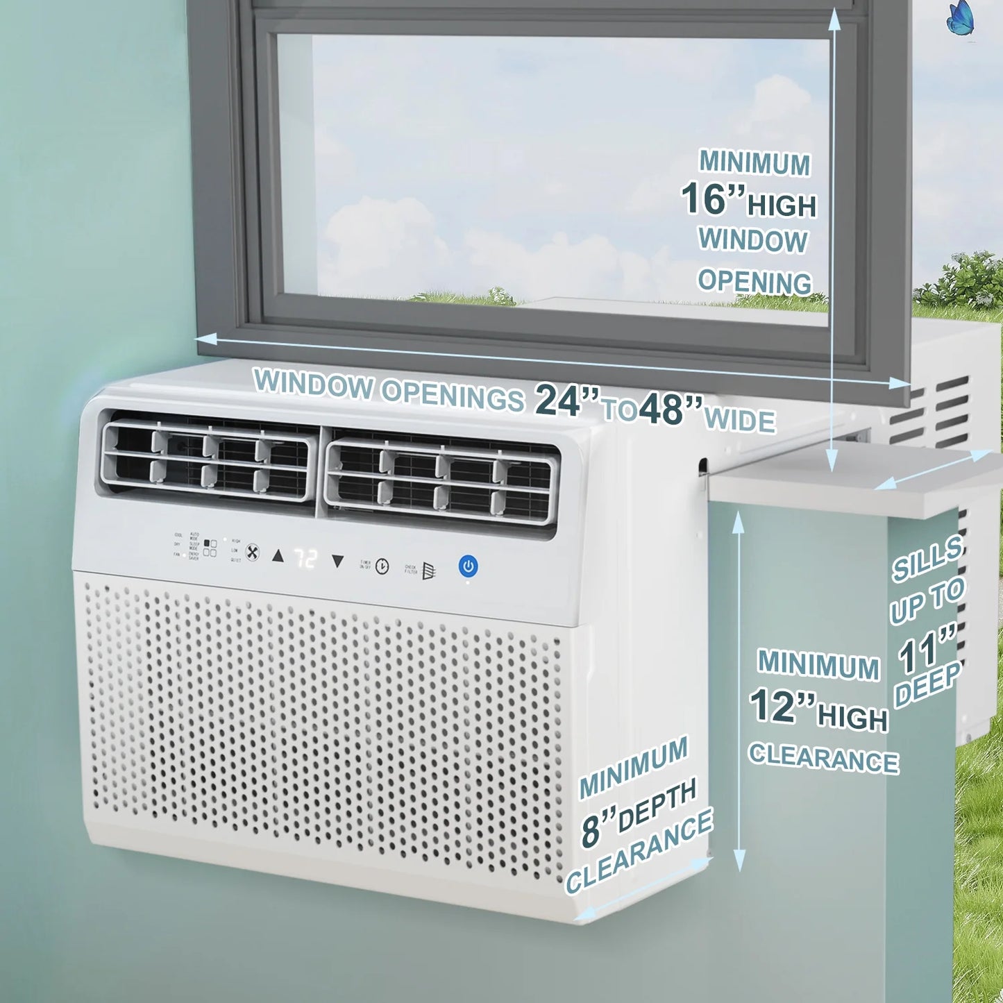 12000 BTU ASHRAE 115V U Shaped Window Air Conditioner with Remote Control, 6 Modes & 3 Fan Modes, 24H Timers