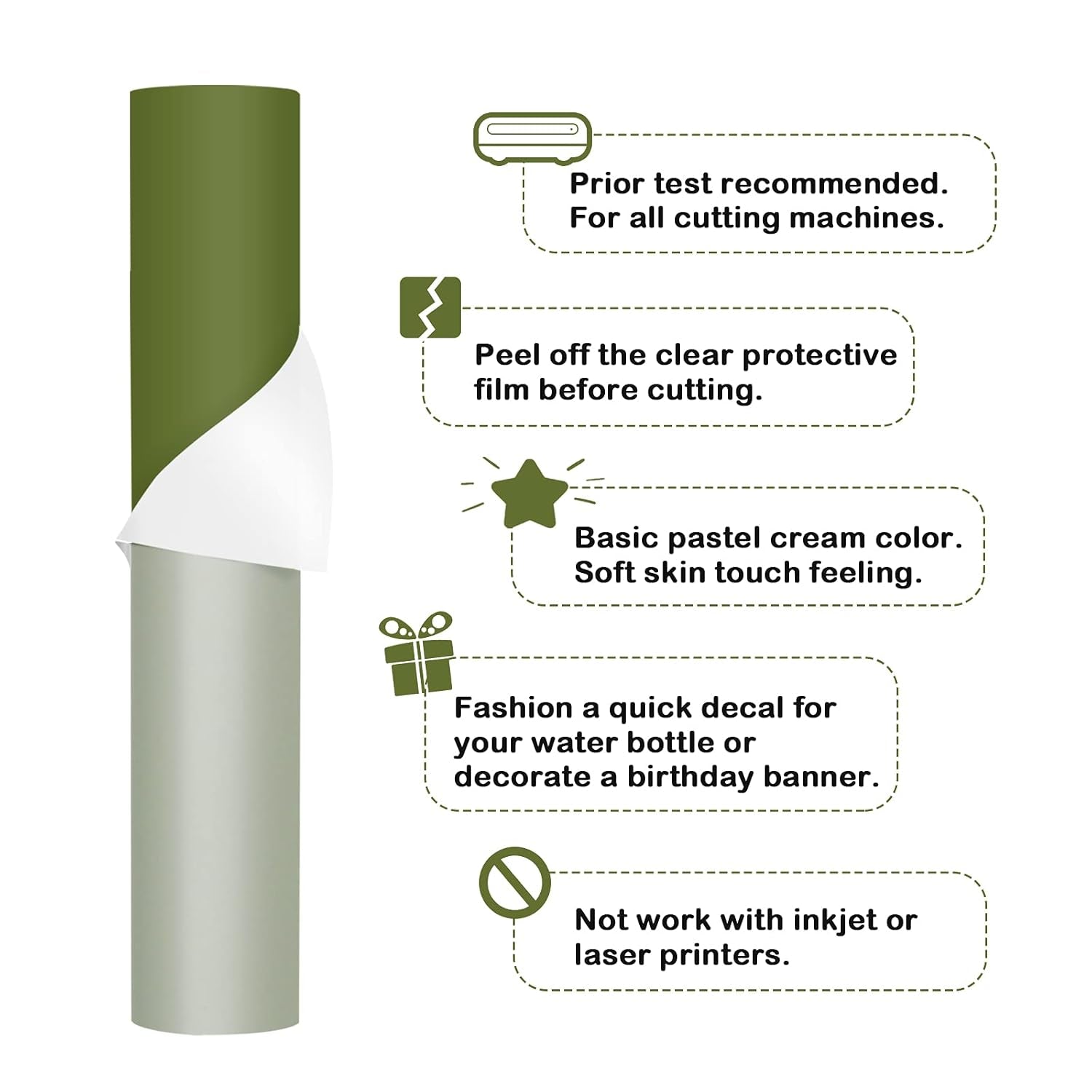 001 Vinyl Matte Permanent Adhesive Vinyl for Craft Decal Projects 12" X 10Ft, Matte Olive Green